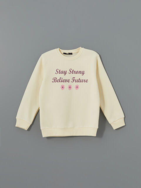 LCW Kids Bisiklet Yaka Baskılı Kız Çocuk Sweatshirt - W4LF97Z4-FDU