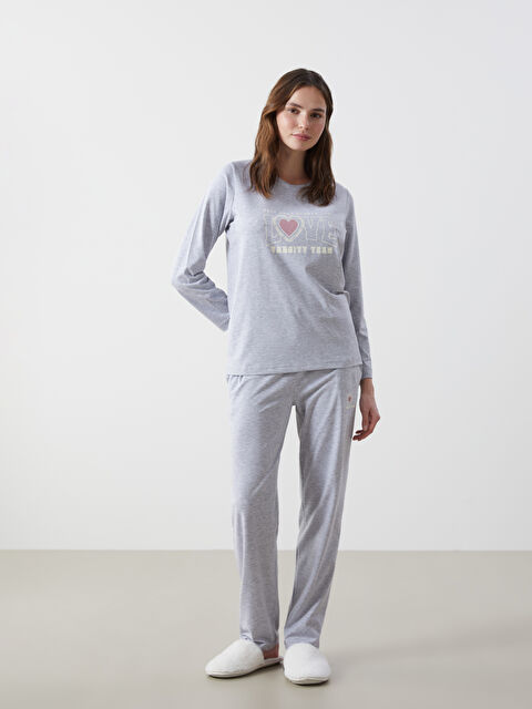 LC WAIKIKI Bisiklet Yaka Baskılı Kadın Pijama Takımı - W4LG27Z8-DEK