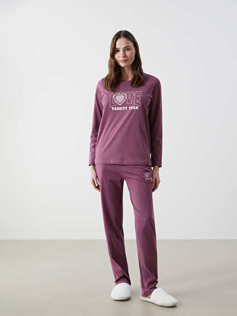 LC WAIKIKI Bisiklet Yaka Baskılı Kadın Pijama Takımı - W4LG27Z8-ERV