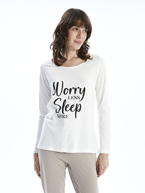 LC WAIKIKI Bisiklet Yaka Baskılı Kadın Pijama Takımı - W4LH31Z8-DFV