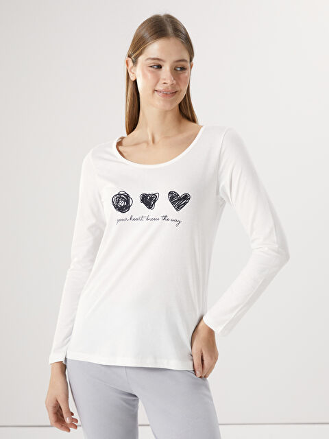 LC WAIKIKI Bisiklet Yaka Baskılı Kadın Pijama Takımı - W4LH34Z8-VY2