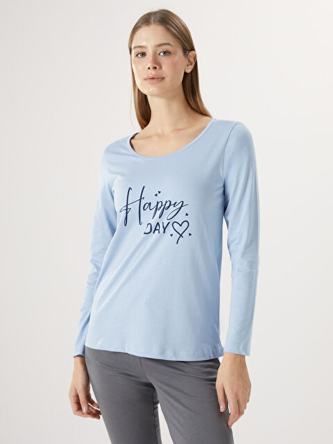 LC WAIKIKI Bisiklet Yaka Baskılı Kadın Pijama Takımı - W4LH37Z8-G0M