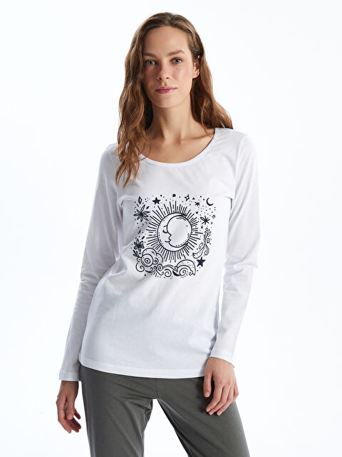 LC WAIKIKI Bisiklet Yaka Baskılı Kadın Pijama Takımı - W4LH39Z8-CWN