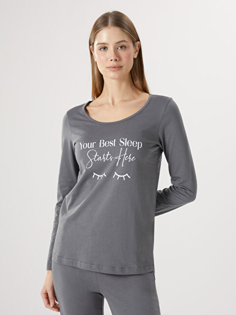 LC WAIKIKI Bisiklet Yaka Baskılı Kadın Pijama Takımı - W4LH40Z8-CWN