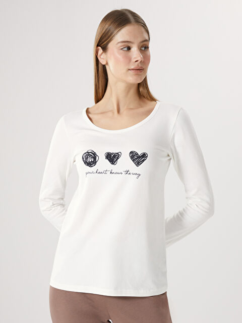 LC WAIKIKI Bisiklet Yaka Baskılı Kadın Pijama Takımı - W4LH41Z8-DFV