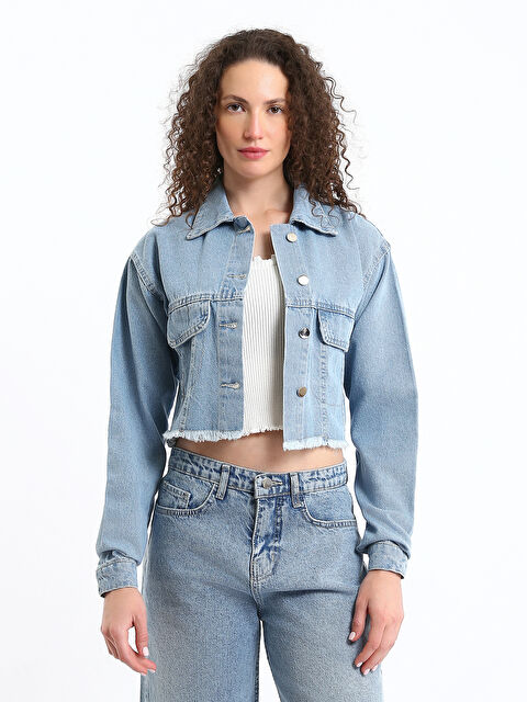 LCW Jeans Collared Neck Crop Women's Denim Jacket - W4LH67Z8-507