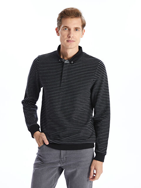 LCWAIKIKI Classic Polo Yaka Uzun Kollu Çizgili Erkek Sweatshirt - W4LI27Z8-CVL