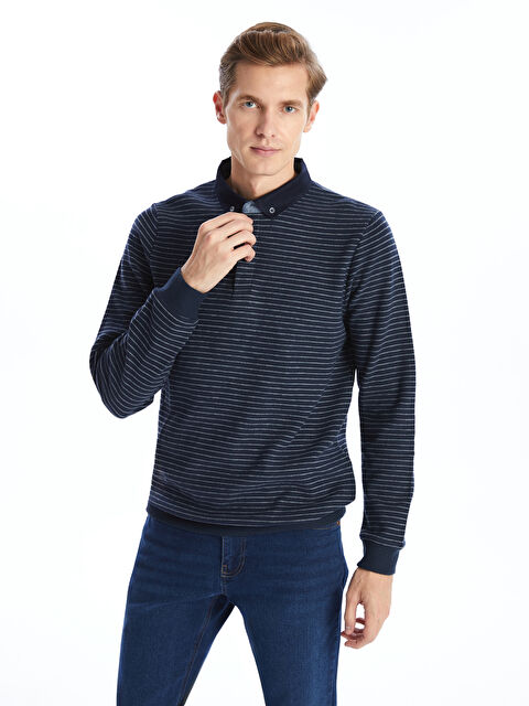 LCWAIKIKI Classic Polo Yaka Uzun Kollu Çizgili Erkek Sweatshirt - W4LI27Z8-RFH