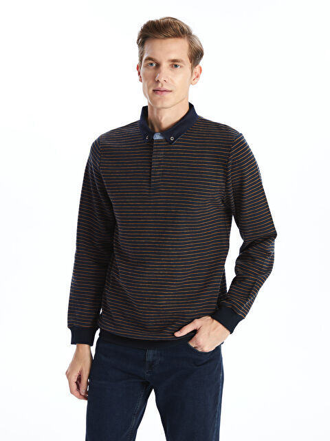 LCWAIKIKI Classic Polo Yaka Uzun Kollu Çizgili Erkek Sweatshirt - W4LI27Z8-VW0