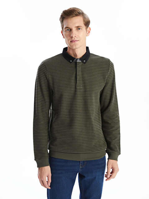 LCWAIKIKI Classic Polo Yaka Uzun Kollu Çizgili Erkek Sweatshirt - W4LI27Z8-Z6A