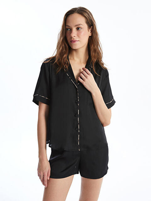 LCW DREAM Gömlek Yaka Saten Kadın Şortlu Pijama Takımı - W4LI80Z8-CVL