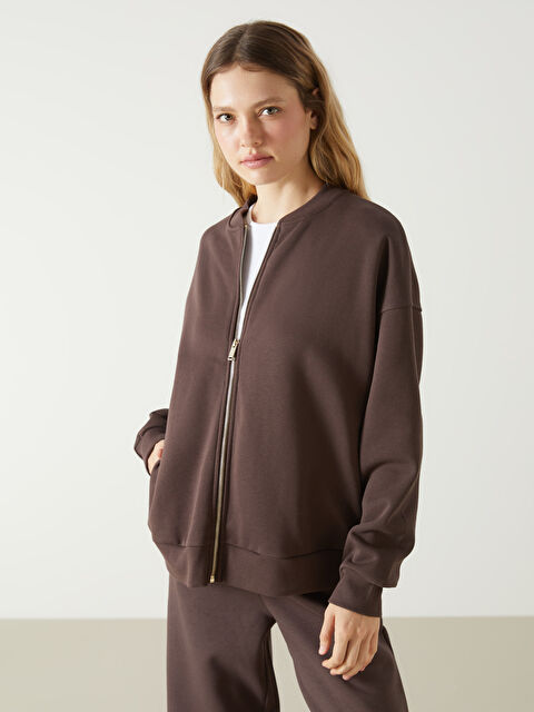 LCW Vision Kolej Yaka Oversize Kadın Fermuarlı Sweatshirt - W4LJ00Z8-HSK