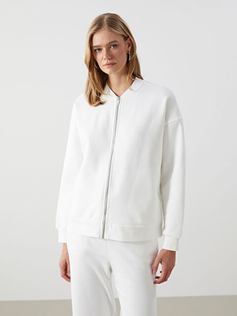 LCW Vision Kolej Yaka Oversize Kadın Fermuarlı Sweatshirt - W4LJ00Z8-R9J