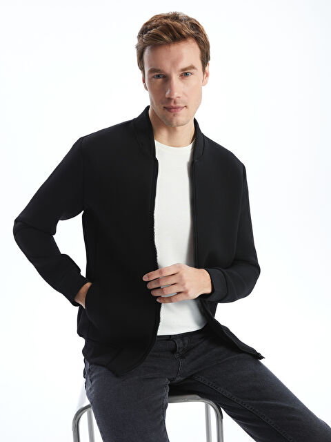 LCWAIKIKI Basic Kolej Yaka Uzun Kollu Erkek Fermuarlı Sweatshirt - W4LJ36Z8-CVL