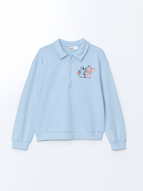 LCW Kids Polo Yaka Lilo ve Stitch Baskılı Kız Çocuk Sweatshirt - W4LJ75Z4-FND