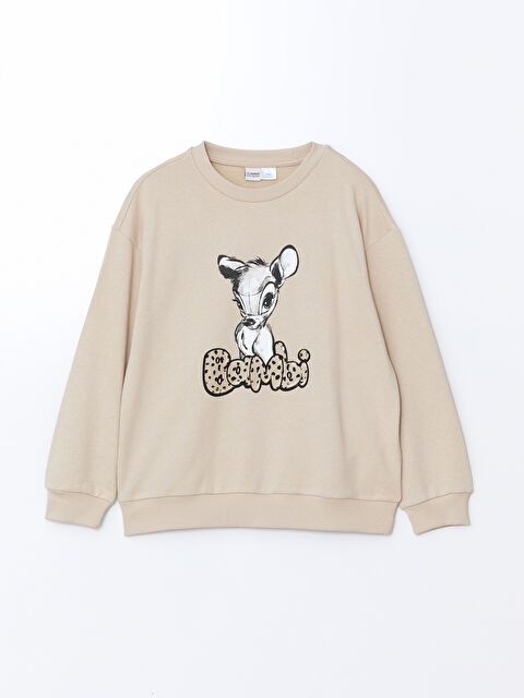 LCW Kids Bisiklet Yaka Bambi Baskılı Kız Çocuk Sweatshirt - W4LJ78Z4-YDJ