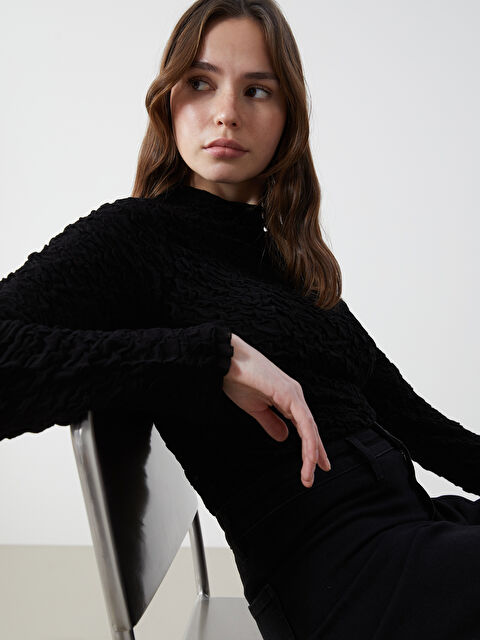 LCW Vision Dik Yaka Dokulu Kadın Triko Kazak - W4LK02Z8-CVL