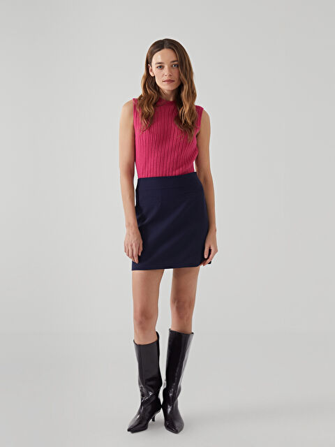 Natuvera Beli Fermuarlı Krep Kadın Mini Etek - W4LK05Z8-Z5Z