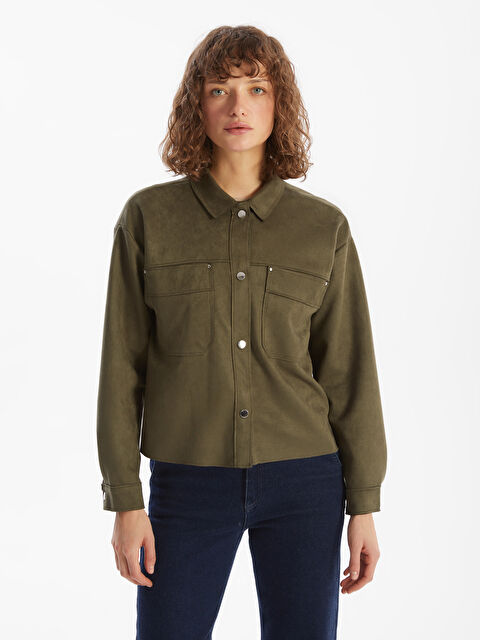 LCW Vision Gömlek Yaka Kadın Süet Görünümlü Ceket - W4LK87Z8-CRR