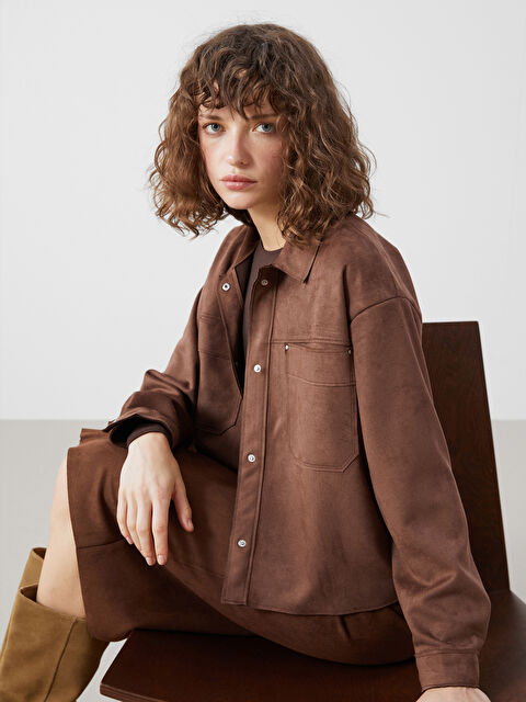 LCW Vision Gömlek Yaka Kadın Süet Görünümlü Ceket - W4LK87Z8-Z0Z