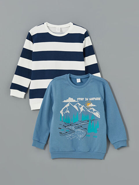 LCW Kids Bisiklet Yaka Baskılı Erkek Çocuk Sweatshirt 2'li - W4LL56Z1-GN9