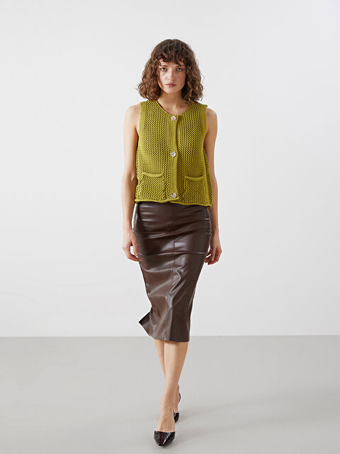 LCW Vision Dar Fit Deri Görünümlü Kadın Etek - W4LL59Z8-CT9