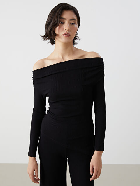 LCW Vision Kayık Yaka Dokulu Kadın Body - W4LL60Z8-CVL