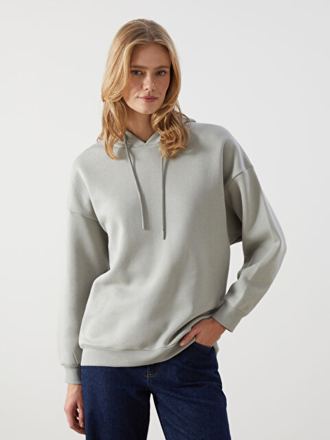 LCW Modest Kapüşonlu Düz Oversize Kadın Kalın Sweatshirt Tunik - W4LL63Z8-CSW