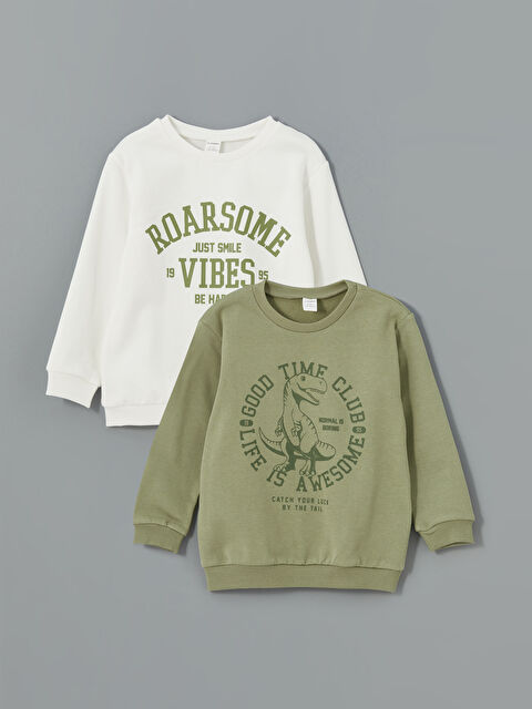 LCW Kids Bisiklet Yaka Baskılı Erkek Çocuk Sweatshirt 2'li - W4LL68Z1-GUY