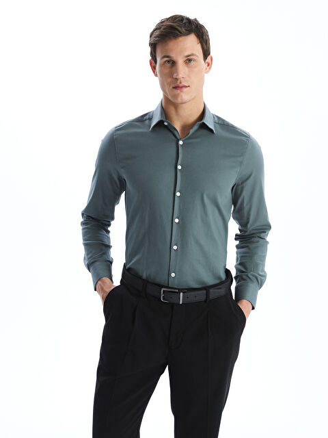 LCW BUSINESS Slim Fit Uzun Kollu Gabardin Erkek Gömlek - W4LM18Z8-YJX