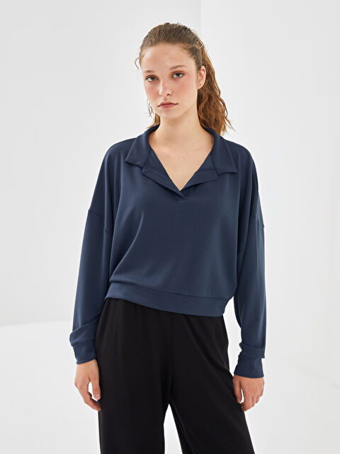 KOOR SPORT Polo Yaka Kadın Sweatshirt - W4LM21Z8-Z5Z