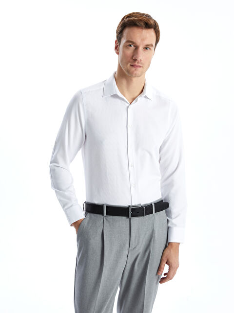 LCW BUSINESS Slim Fit Uzun Kollu Armürlü Erkek Gömlek - W4LM24Z8-Q6K