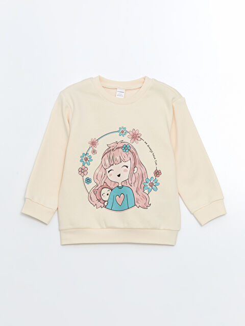 LCW Kids Bisiklet Yaka Baskılı Kız Çocuk Sweatshirt - W4LM62Z1-FF7