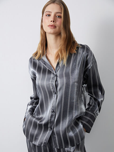 LC WAIKIKI Çizgili Saten Kadın Gömlek - W4LN14Z8-CVL