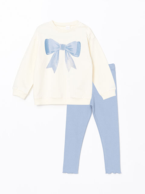 LCW baby Bisiklet Yaka Kız Bebek Sweatshirt ve Tayt 2'li - W4LN36Z1-FDL