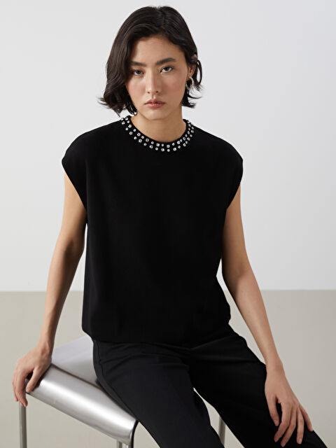 LCW Vision Bisiklet Yaka Taşlı Kadın Triko Süveter - W4LN44Z8-CVL