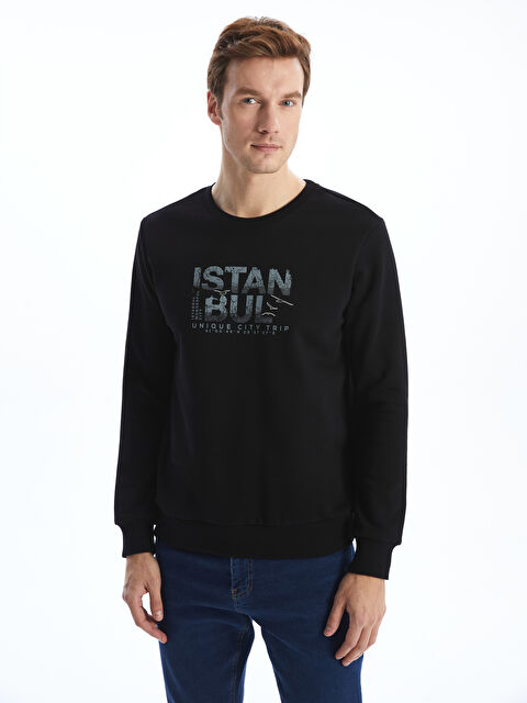 LCWAIKIKI Classic Bisiklet Yaka Uzun Kollu İstanbul Baskılı Erkek Kalın Sweatshirt - W4LO21Z8-CVL