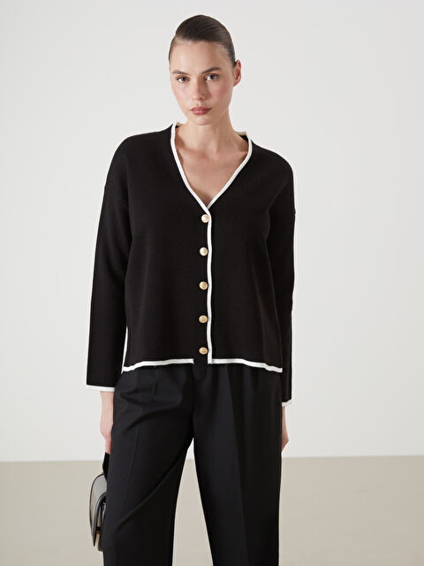 LCW Vision V Yaka Oversize Kadın Triko Hırka - W4LO26Z8-CVL