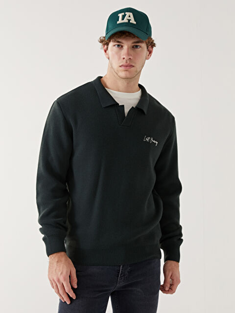 XSIDE Polo Yaka Uzun Kollu Erkek Triko Kazak - W4LO80Z8-YDD