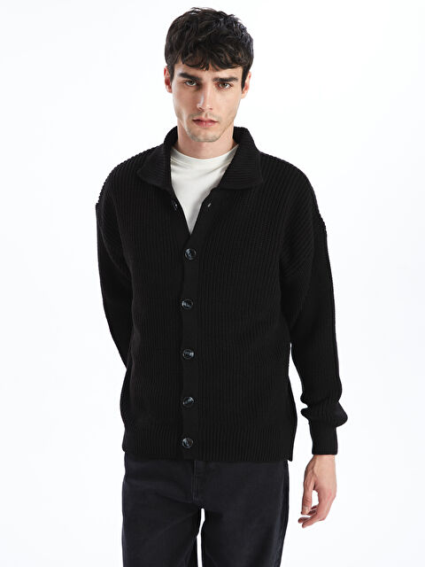 XSIDE Standart Kalıp Ceket Yaka Erkek Triko Hırka - W4LP60Z8-CVL