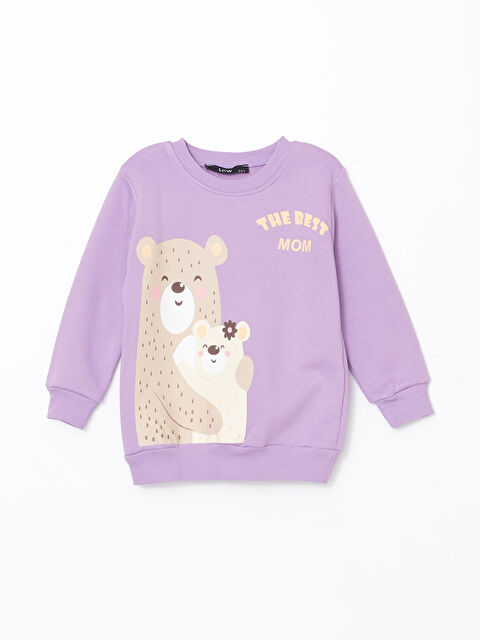 LCW Kids Bisiklet Yaka Baskılı Kız Çocuk Sweatshirt - W4LQ22Z1-GNG