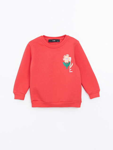 LCW Kids Bisiklet Yaka Baskılı Kız Çocuk Sweatshirt - W4LQ23Z1-EKR