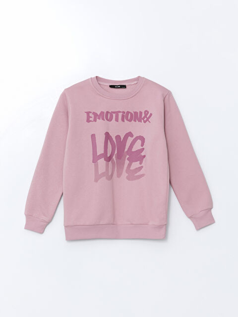 LCW Kids Bisiklet Yaka Baskılı Kız Çocuk Sweatshirt - W4LQ24Z4-DMT