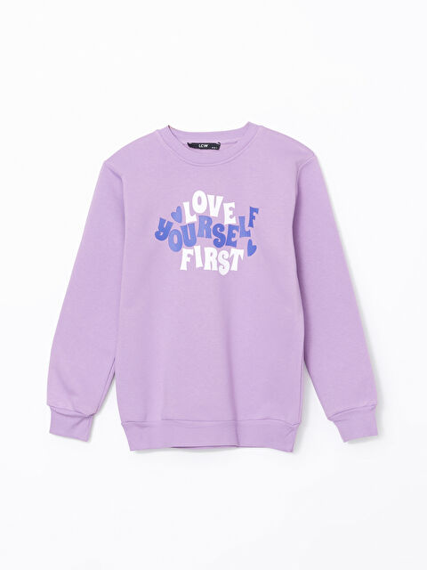 LCW Kids Bisiklet Yaka Baskılı Kız Çocuk Sweatshirt - W4LQ25Z4-GNG