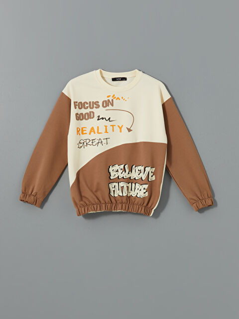 LCW Kids Bisiklet Yaka Baskılı Kız Çocuk Sweatshirt - W4LQ29Z4-GZP