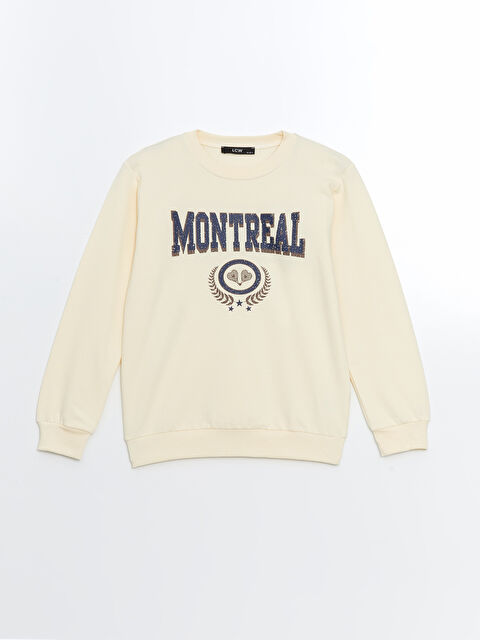 LCW Kids Bisiklet Yaka Baskılı Kız Çocuk Sweatshirt - W4LQ32Z4-FDV