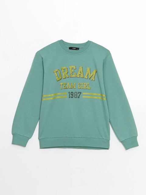 LCW Kids Bisiklet Yaka Baskılı Kız Çocuk Sweatshirt - W4LQ34Z4-DBV