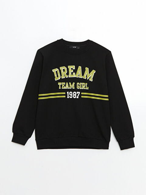 LCW Kids Bisiklet Yaka Baskılı Kız Çocuk Sweatshirt - W4LQ34Z4-HEG