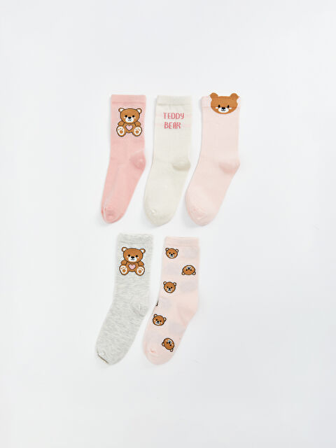 LCW Kids Ayı Teddy Desenli Kız Çocuk Soket Çorap 5'li - W4LR48Z4-G7Z