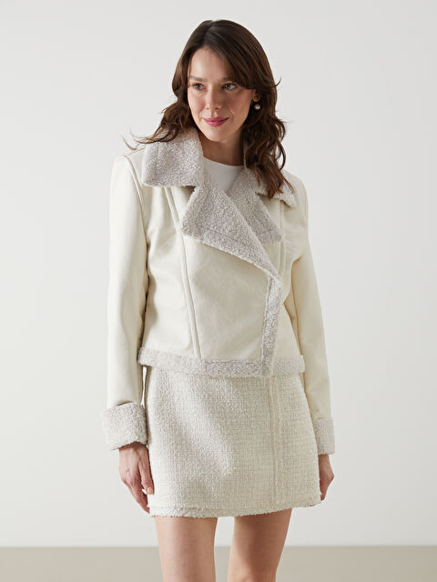 LCW Vision Biker Neck Oversize Women's Faux Leather Coat - W4LR49Z8-FEW